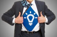 Open innovation Man with a bright idea shirt.