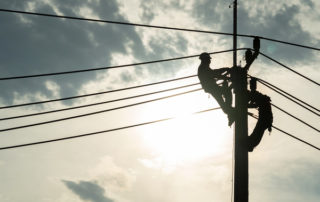 Working on power lines.
