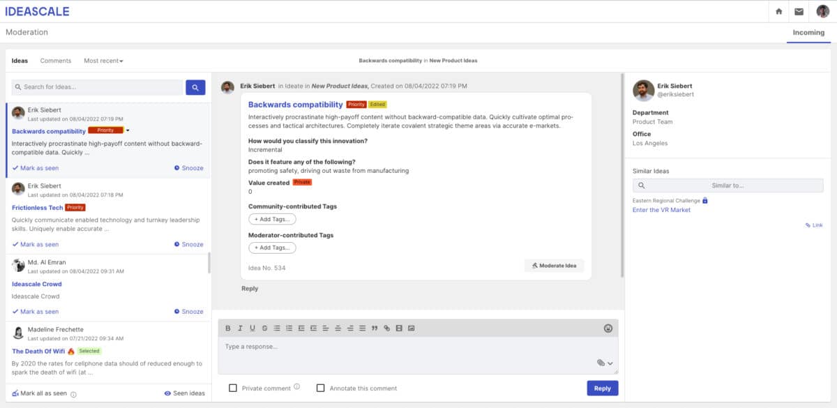 IdeaScale Incoming Moderation